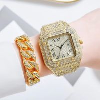 【Hot seller】 Foreign trade classic ladies watch niche fashion simple all-match full diamond British bracelet combination set