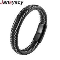 2019 New 12mm Casual Woven Leather Bracelet Mens Bracelet Ladies Stainless Steel Bracelet Black Brown Jewelry Gift 19/21/23cm Charms and Charm Bracel