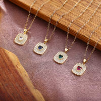 2022 New Stainless Steel Cute Colorful Square Love Pendant Necklace For Women Charm Female Zircon Jewelry Gift