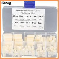 GEORG 180Pcs ขนาด10นิ้ว ที่กั้นระยะทรงกลม ไนลอนทำจากไนลอน สกรูเกลียวปล่อย ไม่มีเกลียว พลาสติก STANDOFF M3ฐานสกรู