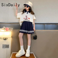 SixDaily ชุดเสื้อแขนสั้นสวมหัวเด็กผู้หญิงกระโปรงสองชิ้นสั้น110-160 D0527