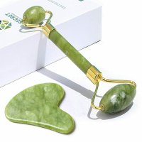 2pcs Face Massager Roller Natural Jade Stone Guasha Board Scraper Set Facial Lift Skin Relaxation Slimming Beauty Neck Thin Tool