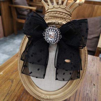 Korean New Black Lace Bow Tie Brooch Rhinestones Bow Neckties for Women Suit Shirt Callor Clothing Fashion Jewelry Accessories