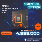 CPU AMD Ryzen 5 7600X  4.7GHz Boost 5.3GHz 6 nhân 12 luồng 38MB AM5