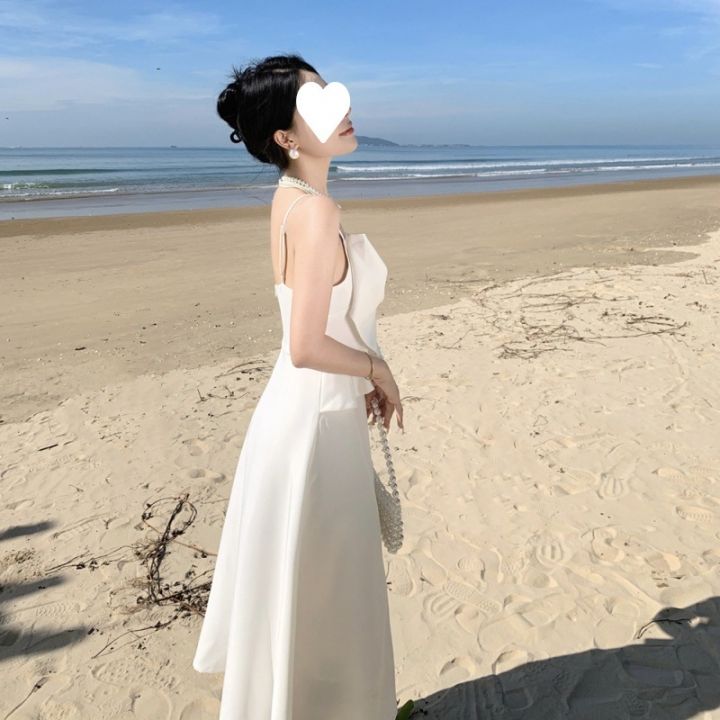 the-seaside-resort-v-neck-bowknot-shape-the-new-spring-and-summer-skirt-with-shoulder-straps-female-long-dress-in-the-white-word
