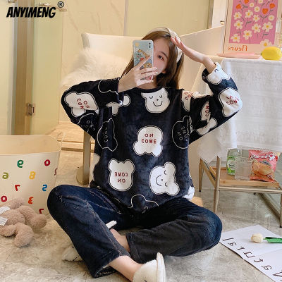 Pajamas for Girls Asian Size Pajamas Sleepwear Warm Leisure Lingerie Bunny Woman Pijama Set Young Ladies Flannel Soft Pijamas