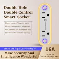 Smart Wifi Socket Voice Control Tuya Smart Outlet Works With Alexa Google Home Outlet With Light Sensor Night Light Smart Life Ratchets Sockets