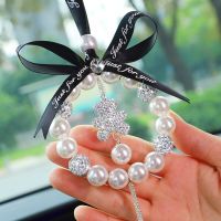 Free Shipping Car Pendant Diamond Pearl Fashion Rhinestone Woman Cute Bear Heart Tassels Rearview Mirror Ornament Car