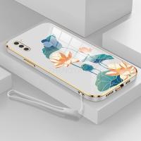 ฝาหลังดอกบัวหลากสีดีไซน์ใหม่เคสโทรศัพท์ M11 A11ปลอกสำหรับ Samsung Galaxy เคสนิ่มเคลือบอิเล็คโทรเพลทกล่องกันกระแทก TPU แบบซิลิโคนพร้อมฟรีสายคล้อง