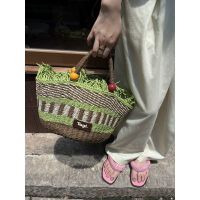 Tagiˉ2023 new large capacity small bag woven handheld handmade fruit picnic basket beaded woven vacation womens bag