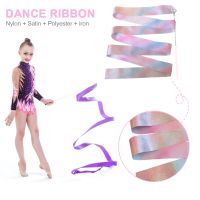 2M Flashing Star Gym Ribbons Dance Ribbon Rhythmic Art Gymnastics Ballet Streamer Twirling Rod Rainbow Stick Kids Training Tool