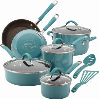 Rachael Ray Cucina Nonstick Cookware Pots and Pans Set, 12 Piece, Agave Blue Agave Blue 12 Piece Cookware Set