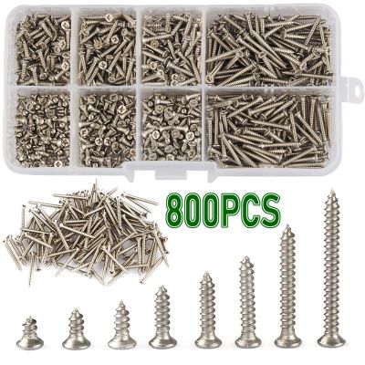 800pcs M2 Stainless Steel Self Tapping Cross Phillips Screw Assortment Kit Lock Nut Wood Thread Nail Screw Sets
