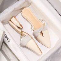 【cw】 Low Heel Mules Pointed-Toe Ladies Slippers on Leisure Office Shoes Pumps Female