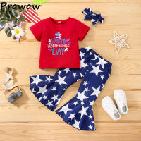 Prowow 1-5Y 4th of July Girls Outfit Dress Red T-shirts Suspender Stars Skirts Happy Independence Day Costume Children Clothing