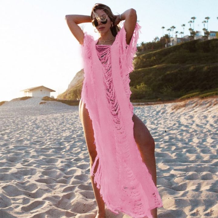 hot-sell-summer-vacation-knitting-beach-bikini-cover-ups-tassel-smock-maxi-dress-solid-2023-holiday-sexy-hollow-out-bathing-robe-vestidos