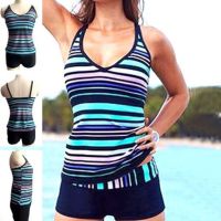 Women Sport Swimming Plus Size Beach Stripe Set Summer