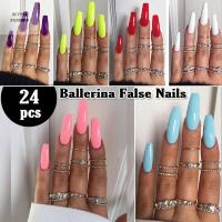 ALYSSA 24 ชิ้น DIY เทียม ปกเต็ม เล็บปลอม ใช้ซ้ำได้ Stiletto Coffin Nails เคล็ดลับเล็บปลอม ต่อเล็บ เครื่องมือทำเล็บ