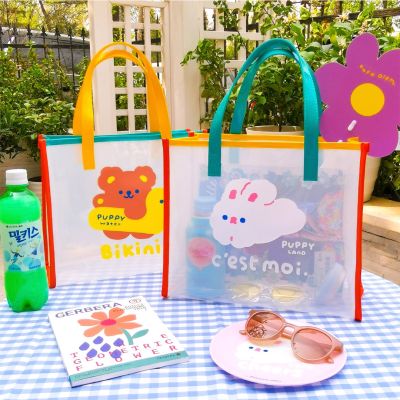 Transparent handbag waterproof pvc shopping to work with meal tutoring students summer large-capacity lunch box bag jelly bag 【MAY】
