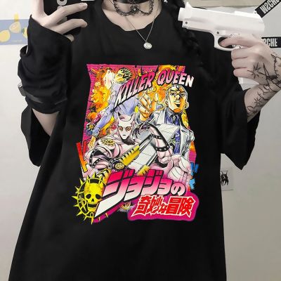 แขนสั้นโอเวอร์ไซส์Lyzh เสื้อยืดลําลอง แขนสั้น พิมพ์ลายกราฟิก Jojo Bizarre Adventure Kira Yoshikage Killer Queen แฟชั่นฤด