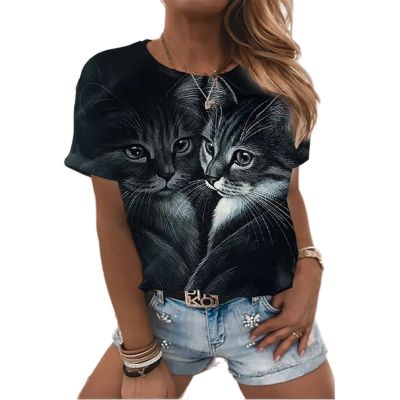 Womens T Shirt Fashion Blouse Short Sleeve T Shirt For Women 3d Cat Print Black Kawaii T Shirt Womens Oversized Summer Top