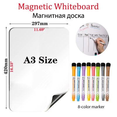 A3 Size Magnetic Whiteboard Dry Wipe Weekly Monthly Planner Fridge Stickers Menu Calendar with 8 Color Marker