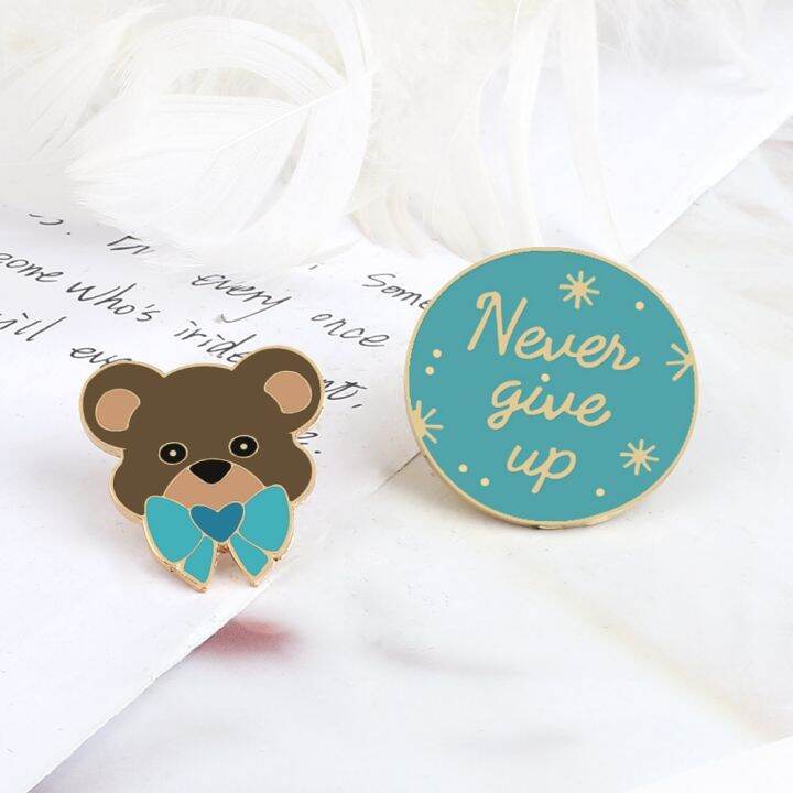 new-elegant-tie-bear-enamel-pin-never-give-up-round-shape-brooches-women-men-jeans-coat-lapel-pin-badges-jewelry-gift-for-friend