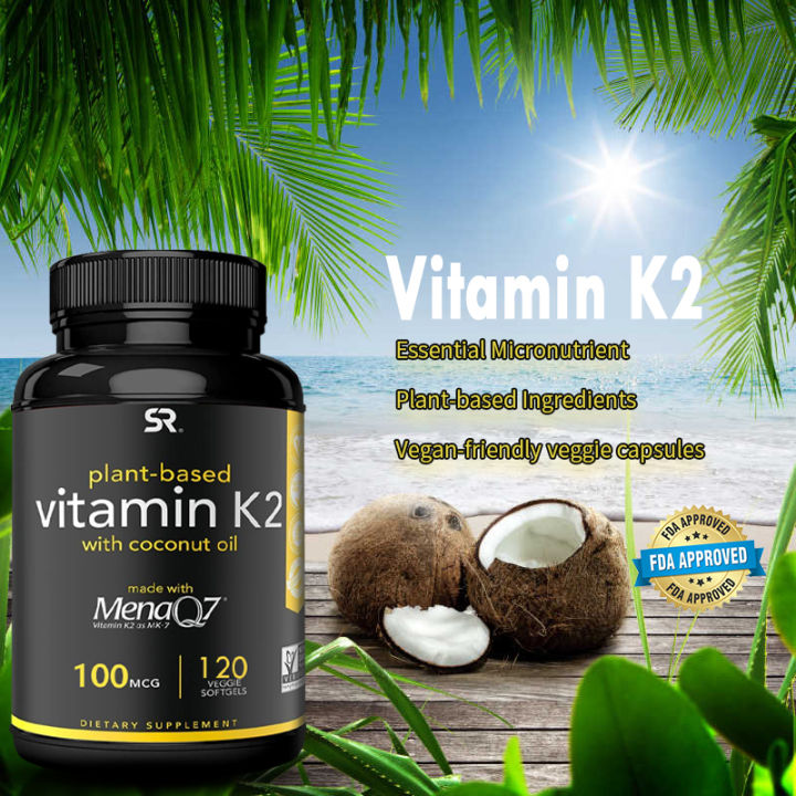 100 mcg Vitamin K2 (bilang MK7) Vegan May Organic Coconut Oil para sa Mas mahusay na