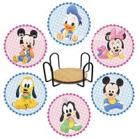 6Pcs DIY Diamond Painting Coasters Disney Mickey Mouse Stitch Diamond Embroidery Cartoon Coaster with Holder Cup Cushion Mat Pad