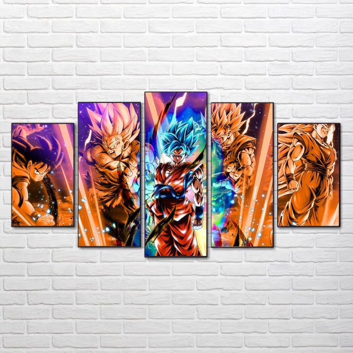 Tranh Canvas Anime Dragon Ball Super, Treo tường in theo yêu cầu - Goku  Super Saiyan Blue 01 - Bộ 5 Tranh 