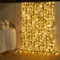 ▽✣▨ Green Leaf String Lights Artificial Vine Fairy Lights Battery Powered Curtain Led Lights Christmas Light Home Weeding Decoration