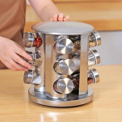 Roating Spice Rack With 12 Jars Countertop Spice Tower Spice Storage Holder Revolving Spice Rack Organizer Kitchen Accessories