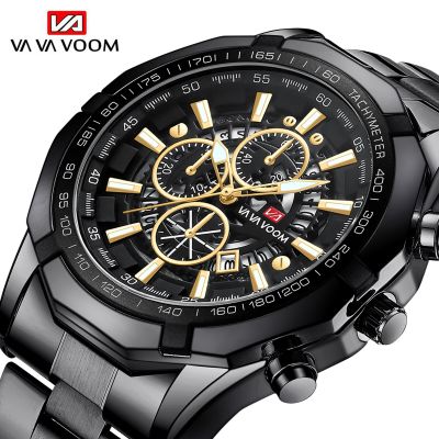 VA VA VOOM Brand New Men Watch Luxury Sport Quartz-Watch 30M waterproof watches mens full stainless steel Men Wristwatches