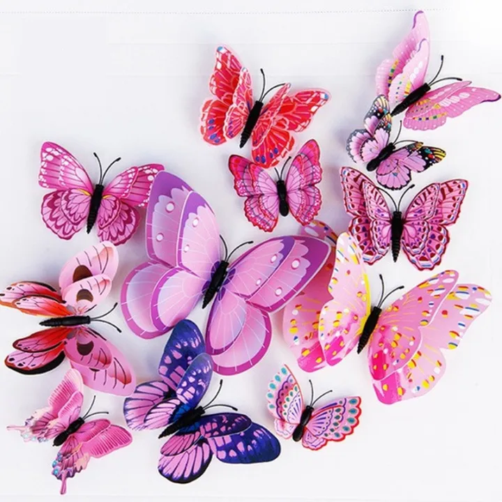 12Pc/Set Colorful Double Layer 3D Magnetic Butterfly Wall Sticker ...