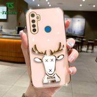 Toosci สำหรับ Realme 5i 5S 6i 7i 8i 9i Realme 5 Pro Realme 8 Pro Realme 9 Pro Realme C2 Realme C3 Realme X2 Realme XT OPPO K5หรูหรา Elk Deer ที่ใช้ตกแต่งภายนอกสีลูกอมแท่นยึดยืดได้ขาตั้งชุบเคสนิ่มใส่โทรศัพท์ TPU ฝาหลัง