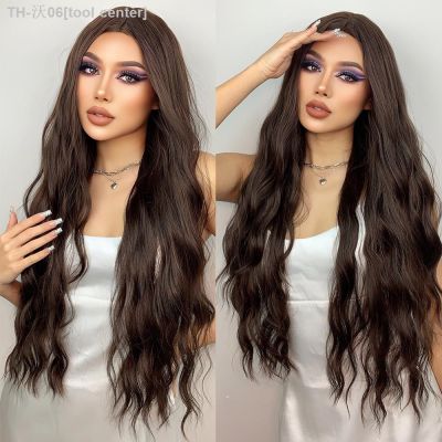 HENRY MARGU Long Brown Wavy Synthetic Wigs Middle Part Natural Curly Wig for Black Women Cosplay Daily Heat Resistant Fake Hair [ Hot sell ] tool center