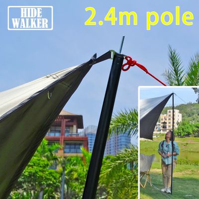 2.4m Tarp Poles 240cm Heavy Duty Outdoor Camping Pole Support Adjustable Tent Rod Thicken Steel Canopy Awning Frame Black Coated Food Storage  Dispens