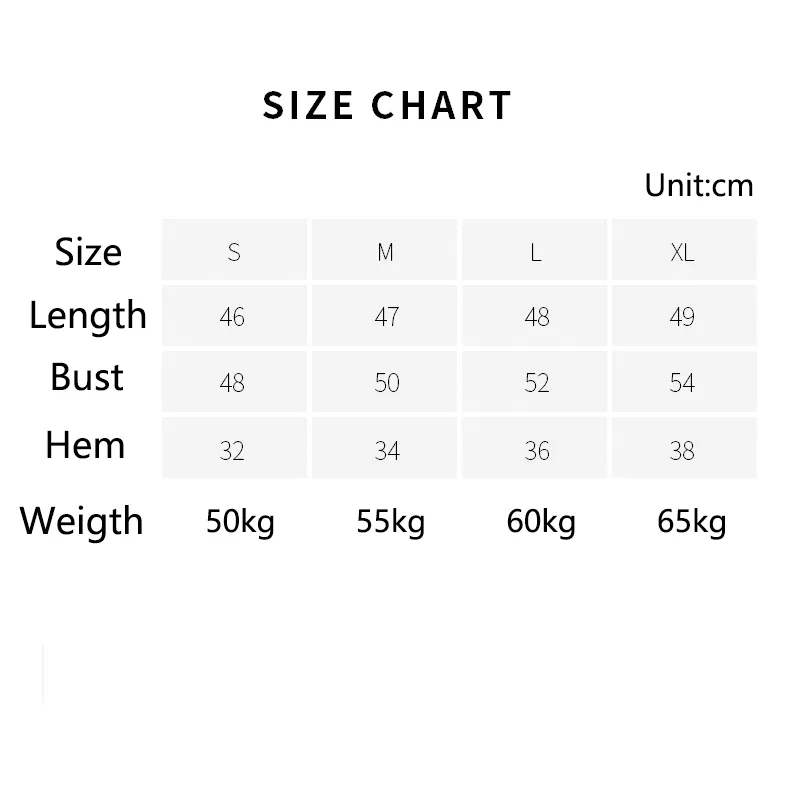 Tops size chart 