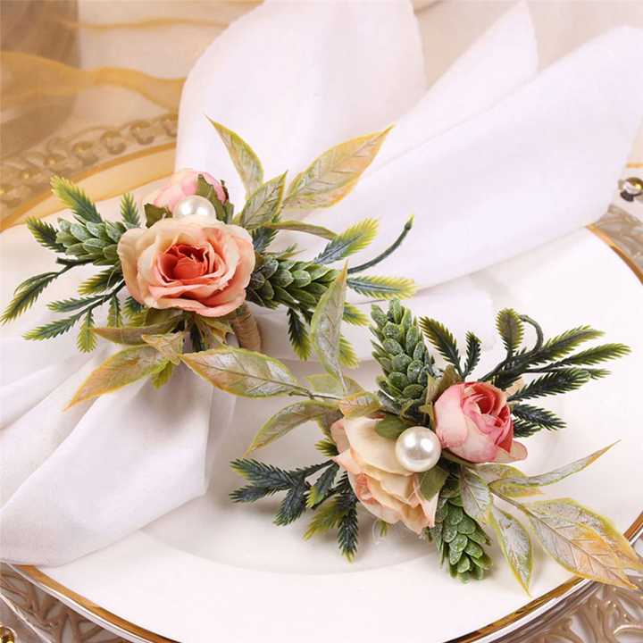 double-rose-napkin-rings-set-of-8-pink-flower-napkin-rings-with-berries-and-green-leaves-handmade-napkin-ring-holders