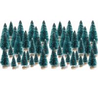 120 Pieces Mini Sisal Snow Frost Trees Winter Pine with Wood Base Snow Ornaments Tabletop Trees for Christmas Decoration