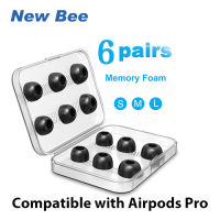 New Bee 6 Pairs Replacement Ear Tips Compatible with Airpods Pro Noise Blocking Memory Foam Earphone Tips Fit Charge Case(S/M/L)