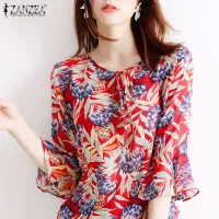 Fancystyle ZANZEA Womens Blouse Casual Loose Floral 3/4 Sleeve Round Neck Tee Shirt Tops Plus