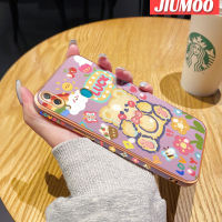 JIUMOO เคสสำหรับ Huawei Y7 2019 Y7 2019ชั้นหนึ่งเคสการ์ตูนหมีโชคดีใหม่กรอบสี่เหลี่ยมพื้นผิวชุบซิลิก้าเจลนิ่มกันกระแทกเคสมือถือฝาครอบป้องกันเลนส์กล้องถ่ายรูป