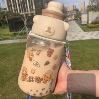 [COD] High-value childrens cute net red strap straw super large capacity plastic summer bottle