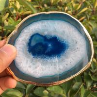 1Pcs Natural Agate ขัดฉนวน Coasters แผ่นคริสตัล Agate Coasters Gilt Lace Mineral