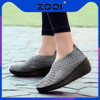 ZOQI รองเท้าผู้หญิงรองเท้าส้นเตี้ยรองเท้าลำลองแบบทอรองเท้าสีสันสดใส (สีเทา)