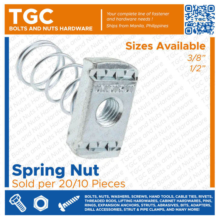 20/10PCS Spring Nut 3/8 1/2 inches Galvanized GI for Unistrut Channel TGC Lazada PH