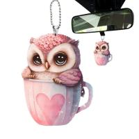 Car Ornaments for Rear View Mirror Pink Bird Cup Pendant 2D Acrylic Cute Car Charm for Rear View Mirror Decor Aesthetic Ornament Car Interior Accessories benchmark