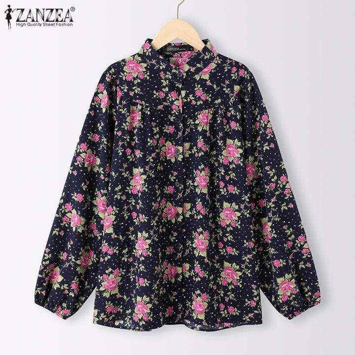 เคลียร์สต๊อกขาย-จัดส่งฟรี-ราคาต่ำสุด-fancystyle-zanzea-แขนยาวผู้หญิงเสื้อมีจีบผู้หญิงผ้าจีบพิมพ์ลายดอกเสื้อสตรี-3