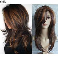 Fashion No Lace Front Full Wig Multi-colors Long Straight Wig High Temperature Silk Women Wig Dark Brown